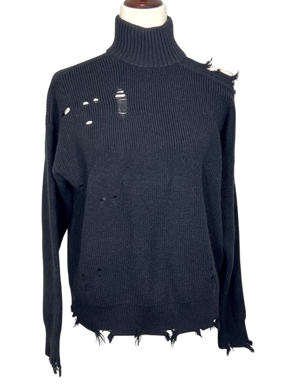 LOVERS AND FRIENDS Arlington Distressed Turtleneck Sweater Black Sz S NWOT
